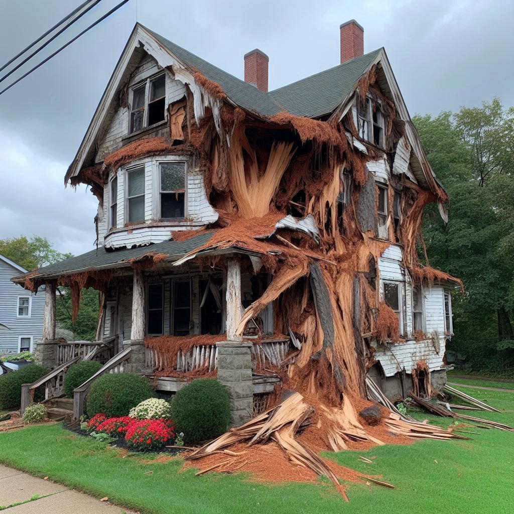 Damaged tree on an Louisa home showing signs of disease and decay